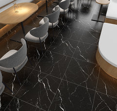 Longo Black 12" x 24" Marble Look Porcelain Tile