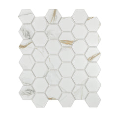Calacatta Gold 2" x 2" Hexagon Marble Look Mosaic