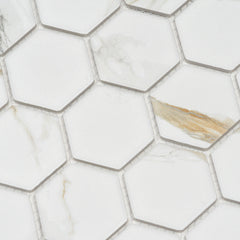 Calacatta Gold 2" x 2" Hexagon Marble Look Mosaic