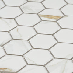 Calacatta Gold 2" x 2" Hexagon Marble Look Mosaic