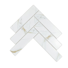 Calacatta Gold 2" x 8" Herringbone Marble Look Mosaic