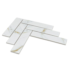 Calacatta Gold 2" x 8" Herringbone Marble Look Mosaic
