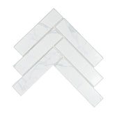 Statuario 2" x 8" Herringbone Marble Look Mosaic