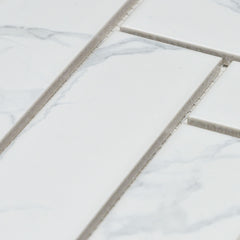 Statuario 2" x 8" Herringbone Marble Look Mosaic