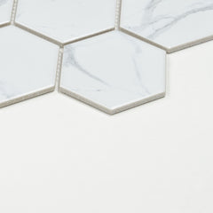 Statuario 3" x 3" Hexagon Marble Look Mosaic
