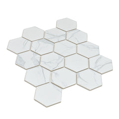 Statuario 3" x 3" Hexagon Marble Look Mosaic