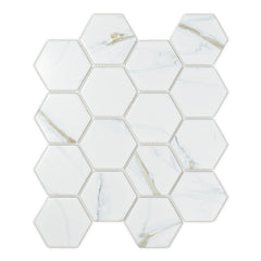 Calacatta Gold 3" x 3" Hexagon Marble Look Mosaic