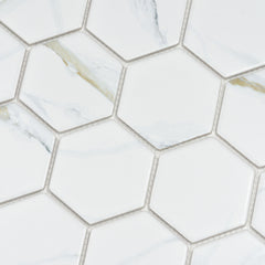 Calacatta Gold 3" x 3" Hexagon Marble Look Mosaic