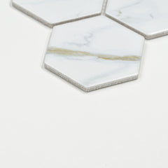 Calacatta Gold 3" x 3" Hexagon Marble Look Mosaic