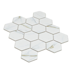 Calacatta Gold 3" x 3" Hexagon Marble Look Mosaic