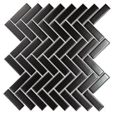 Shades Nox Black 1" x 3" Herringbone Mosaic