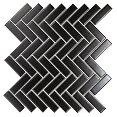 Shades Nox Black 1" x 3" Herringbone Mosaic