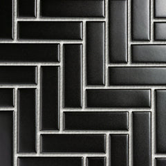 Shades Nox Black 1" x 3" Herringbone Mosaic