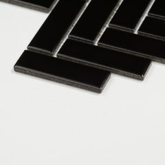 Shades Nox Black 1" x 3" Herringbone Mosaic