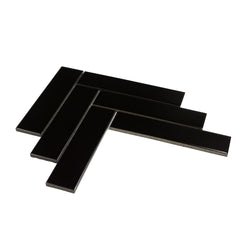 Shades Nox Black 2" x 8" Herringbone Mosaic