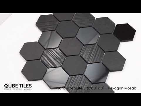 Nano Black 3" x 3" Porcelain Hexagon Mosaic Wall & Floor Tile