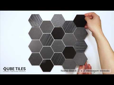 Nano Black 3" x 3" Porcelain Hexagon Mosaic Wall & Floor Tile