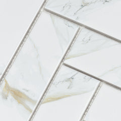 Calacatta Gold 2" x 8" Herringbone Marble Look Mosaic