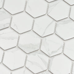 Statuario 2" x 2" Hexagon Marble Look Mosaic