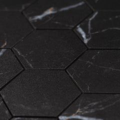 Longo Black 3" x 3" Hexagon Porcelain Marble Look Mosaic Tile