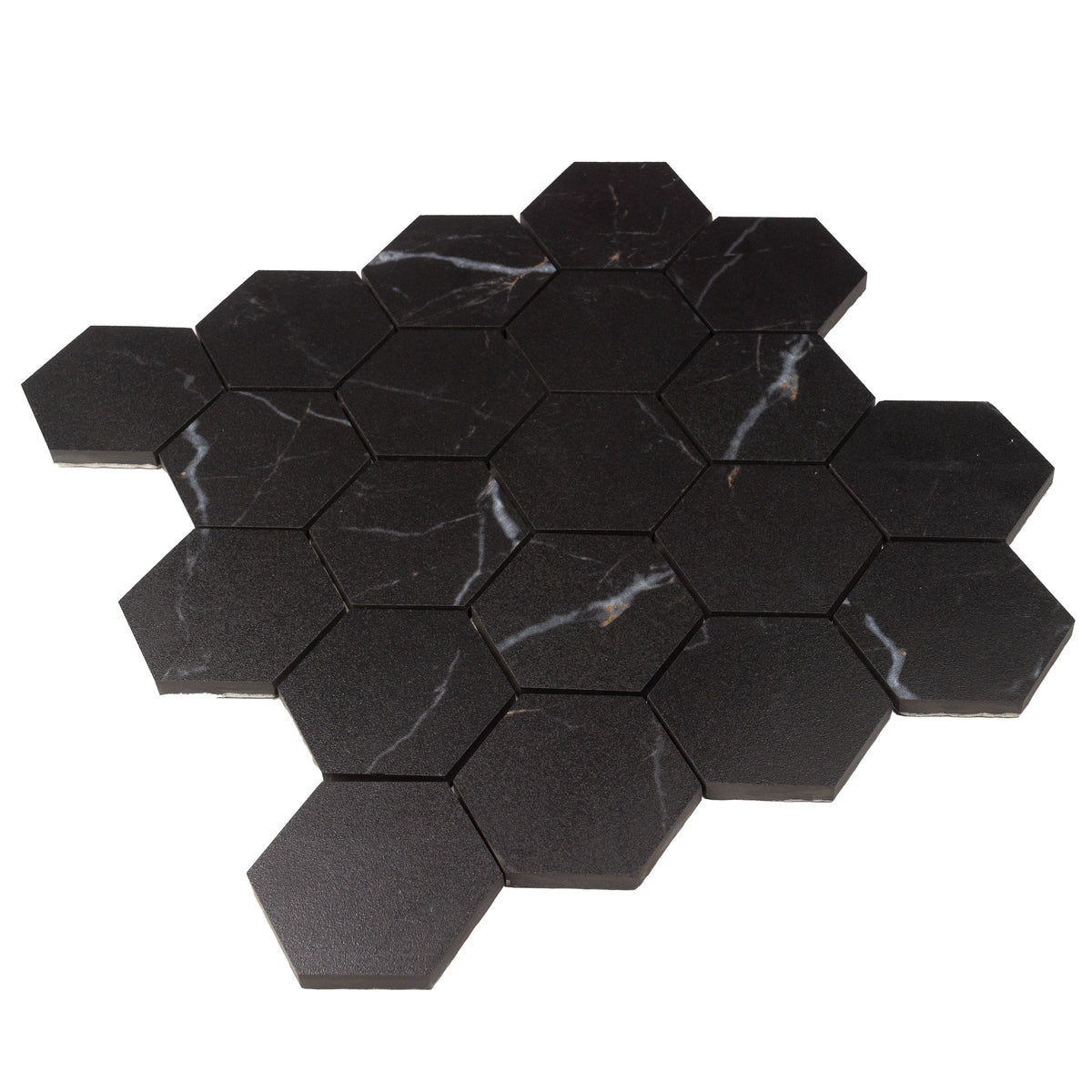 Longo Black 3" x 3" Hexagon Porcelain Marble Look Mosaic Tile