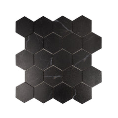 Longo Black 3" x 3" Hexagon Porcelain Marble Look Mosaic Tile