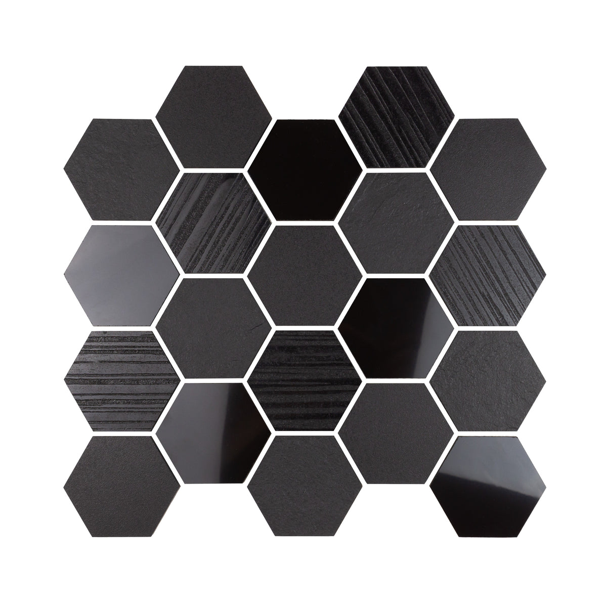Nano Black 3" x 3" Porcelain Hexagon Mosaic Wall & Floor Tile