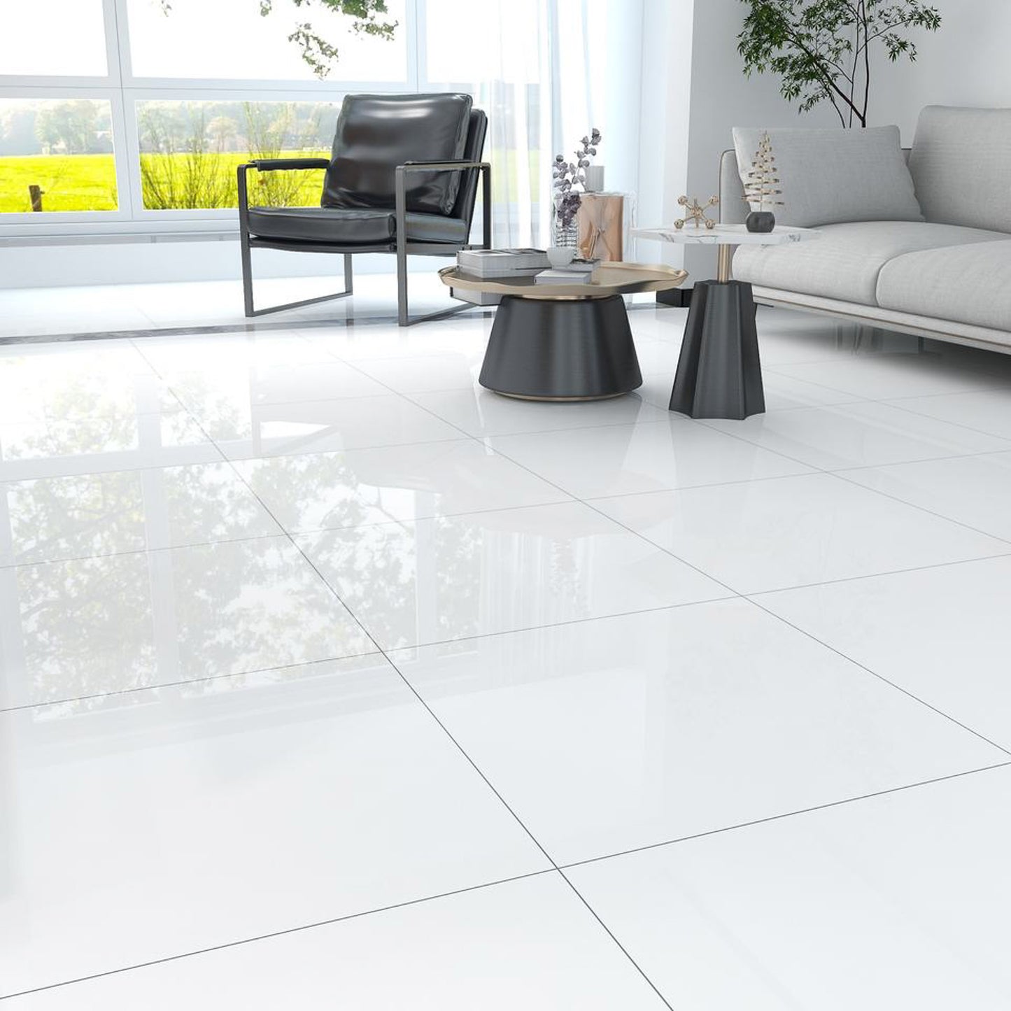 white polished porcelain tile