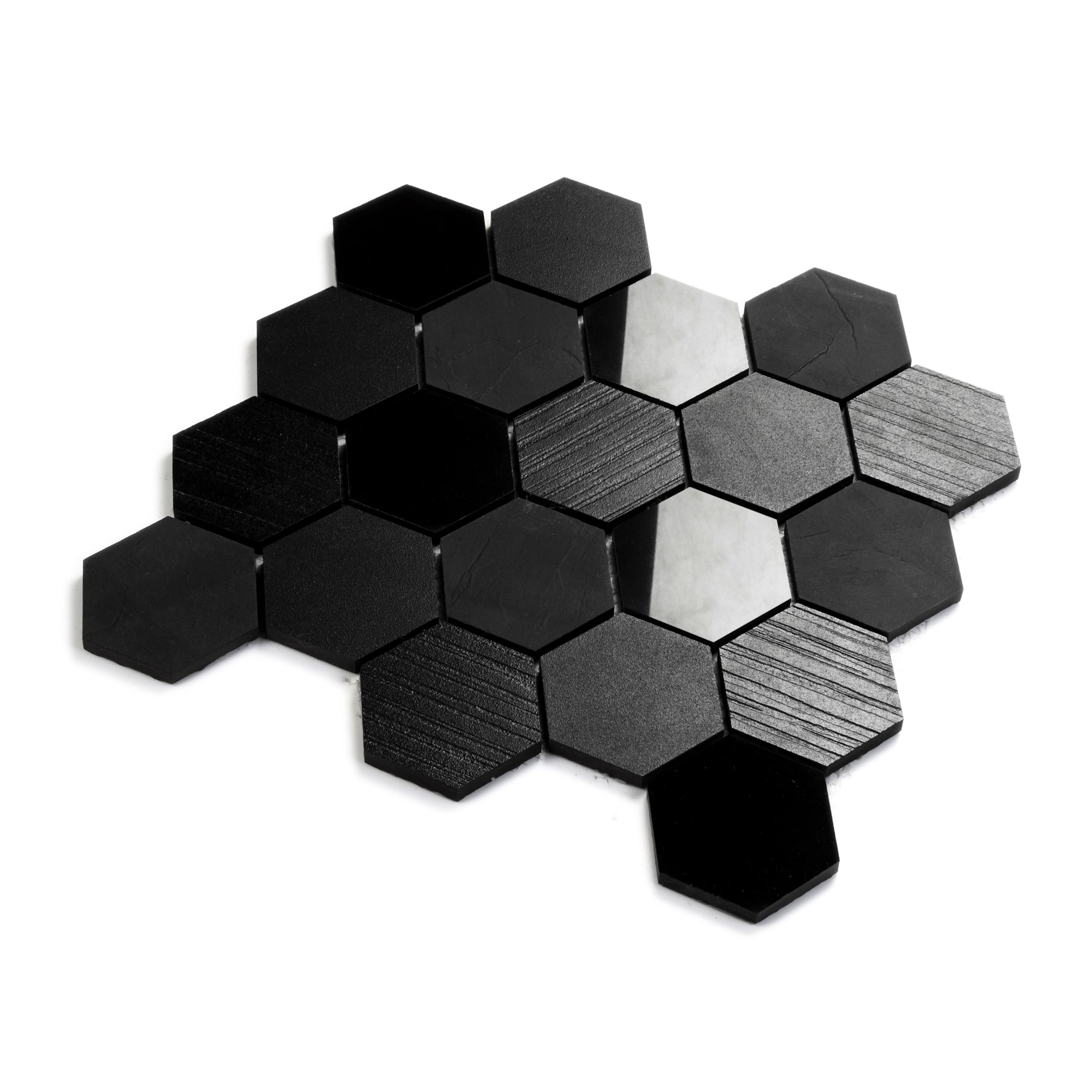 Nano Black 3" x 3" Porcelain Hexagon Mosaic Wall & Floor Tile